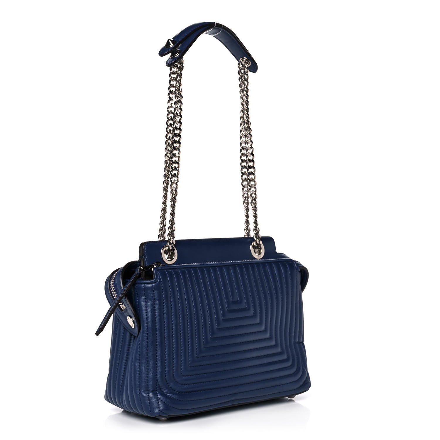 Fendi Shiny Nappa Trapuntata Small DotCom Click Chain Satchel Blue 2 of 10