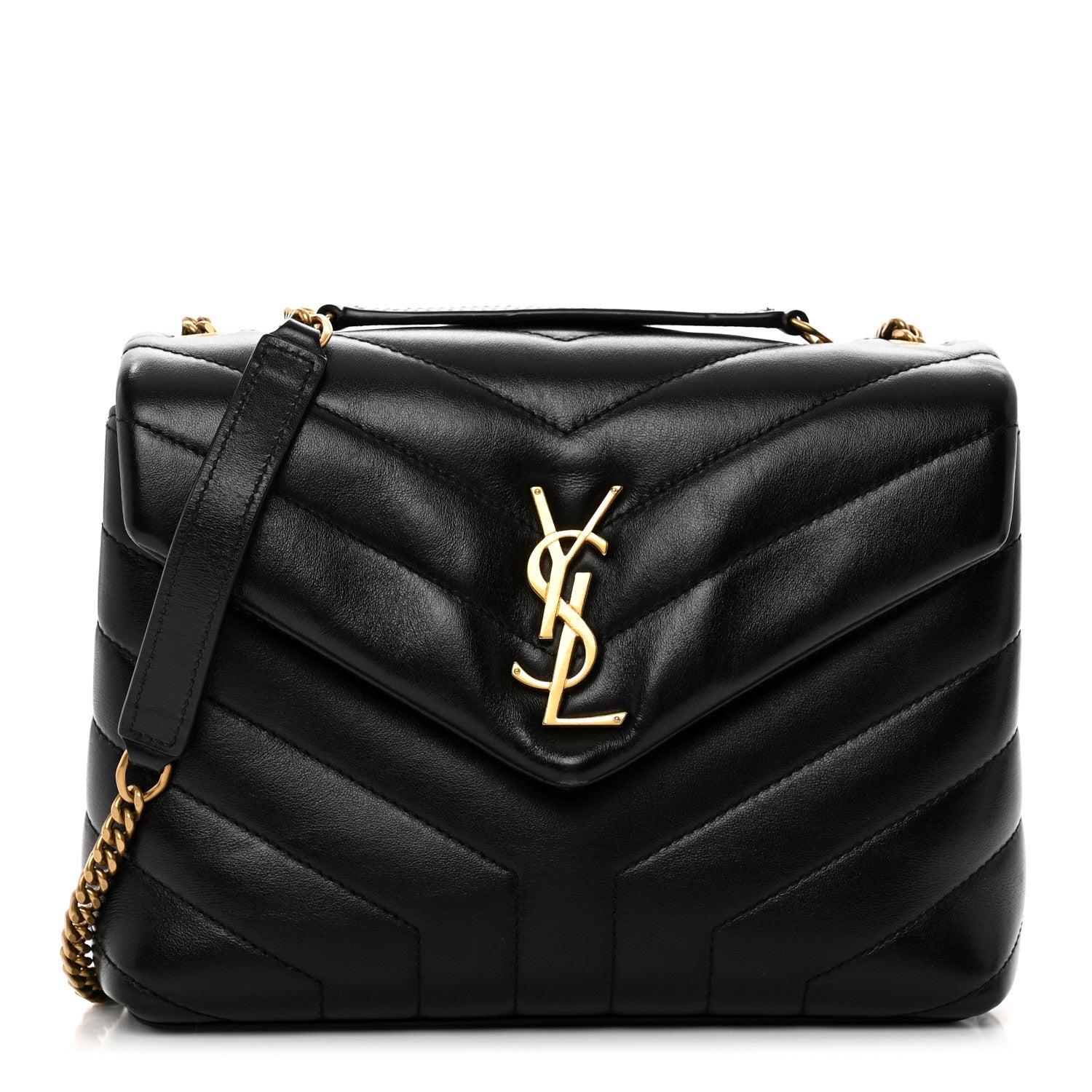 Saint Laurent Calfskin Y Quilted Monogram Small Loulou Chain Satchel Black 1 of 11