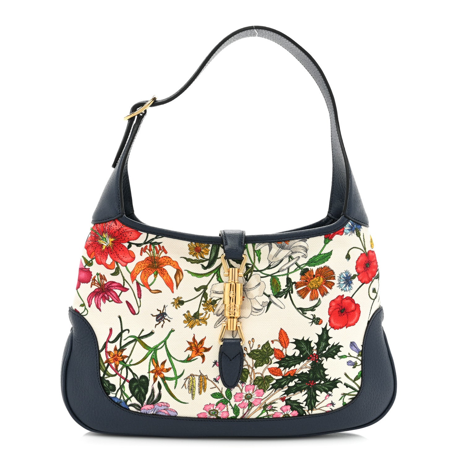 Gucci Canvas Flora Medium Jackie Hobo Blue Agata 1 of 9