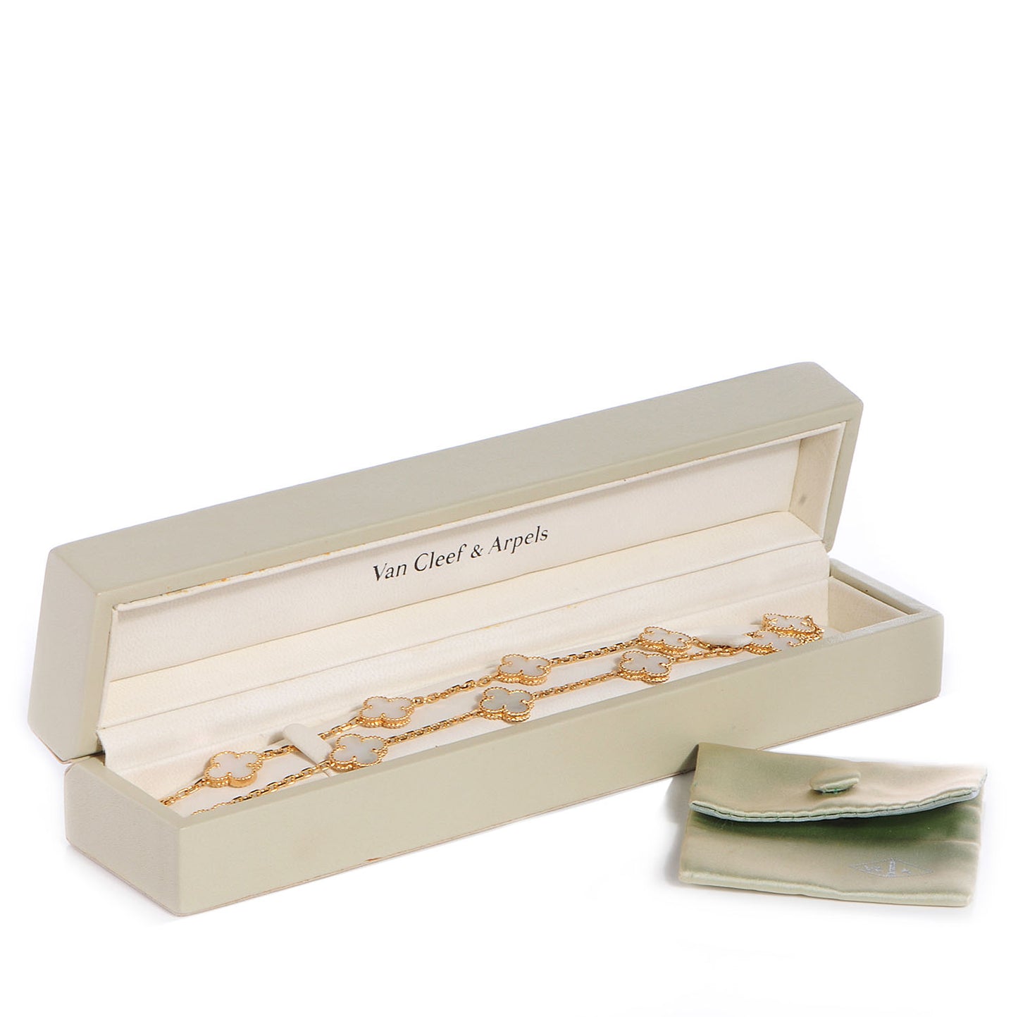 18K Yellow Gold Mother of Pearl 10 Motifs Vintage Alhambra Necklace