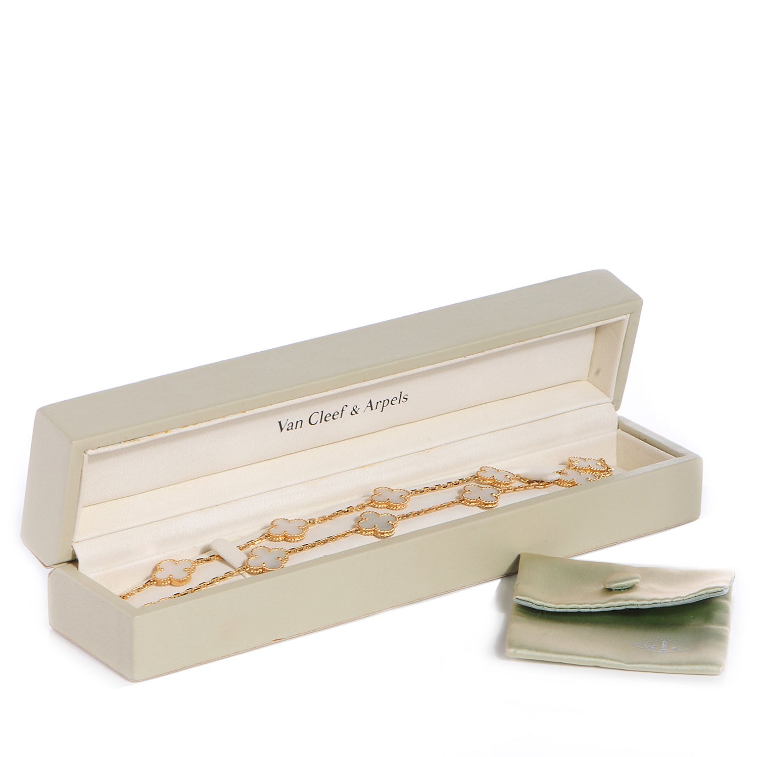 Van Cleef & Arpels 18K Yellow Gold Mother of Pearl 10 Motifs Vintage Alhambra Necklace 7 of 7