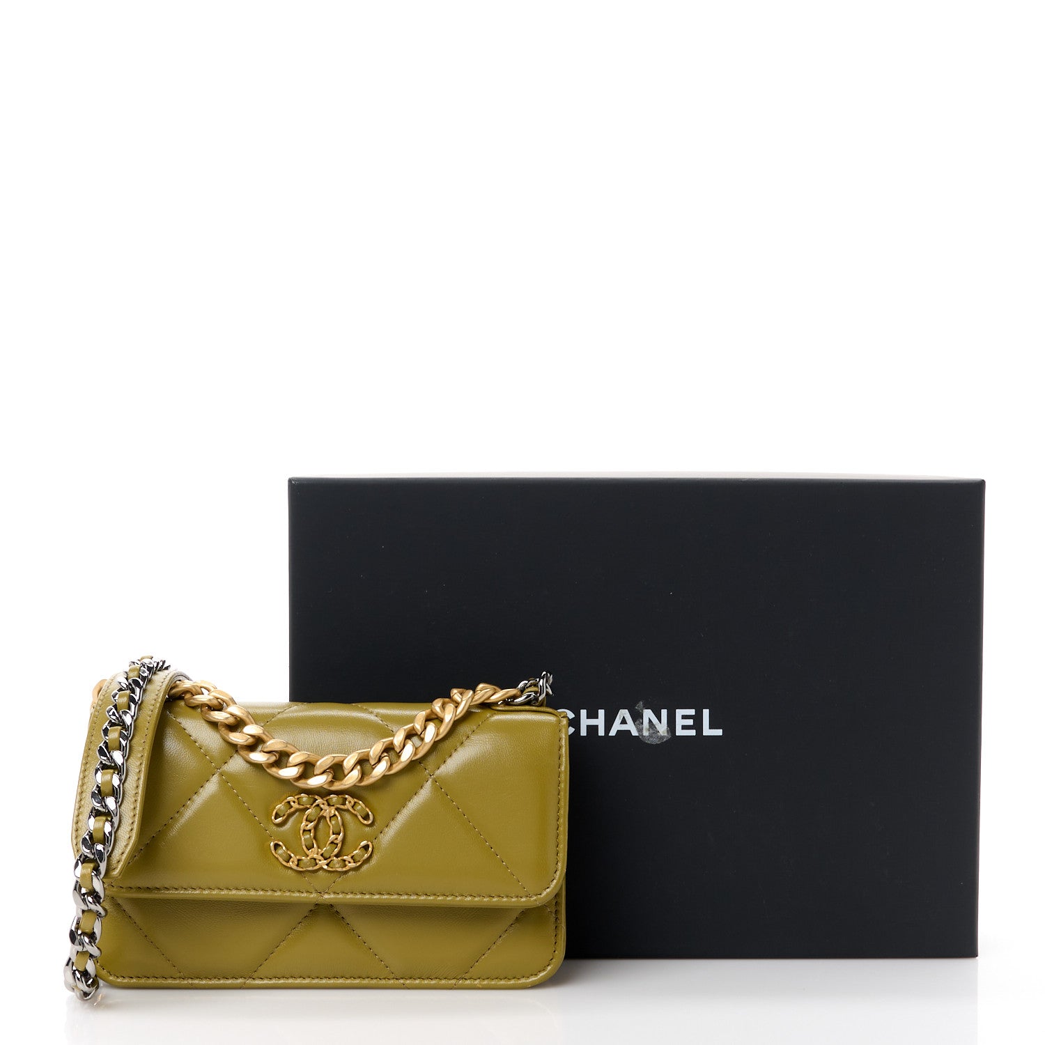 Chanel Lambskin Quilted Chanel 19 Flap Phone Holder With Chain Green 12 of 12
