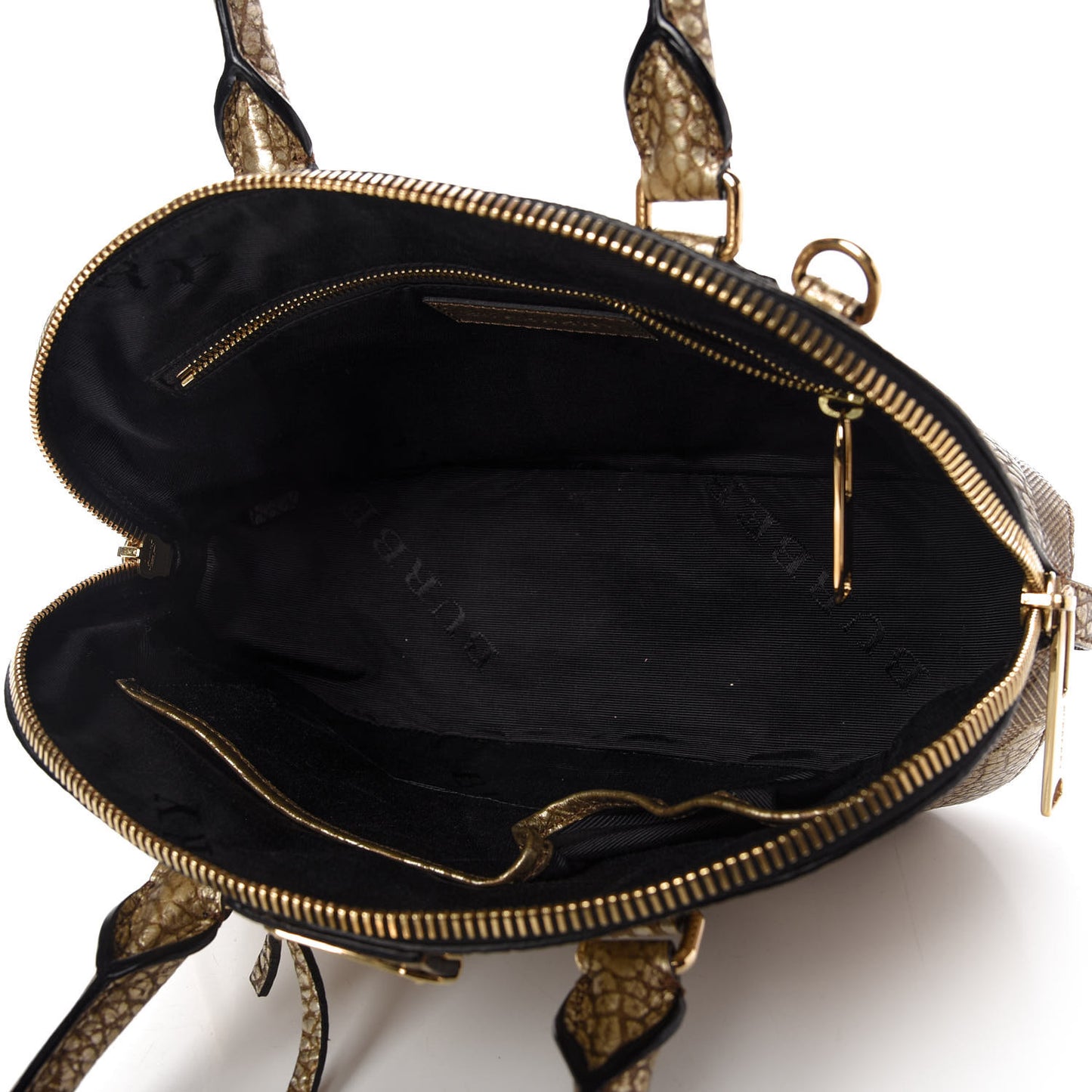 Metallic Heritage Grain Check Embossed Small Orchard Bowling Bag Gold