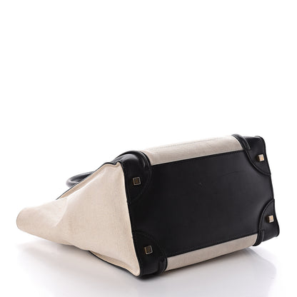 Celine Smooth Calfskin Linen Mini Bi-Color Luggage Natural Black 4 of 11