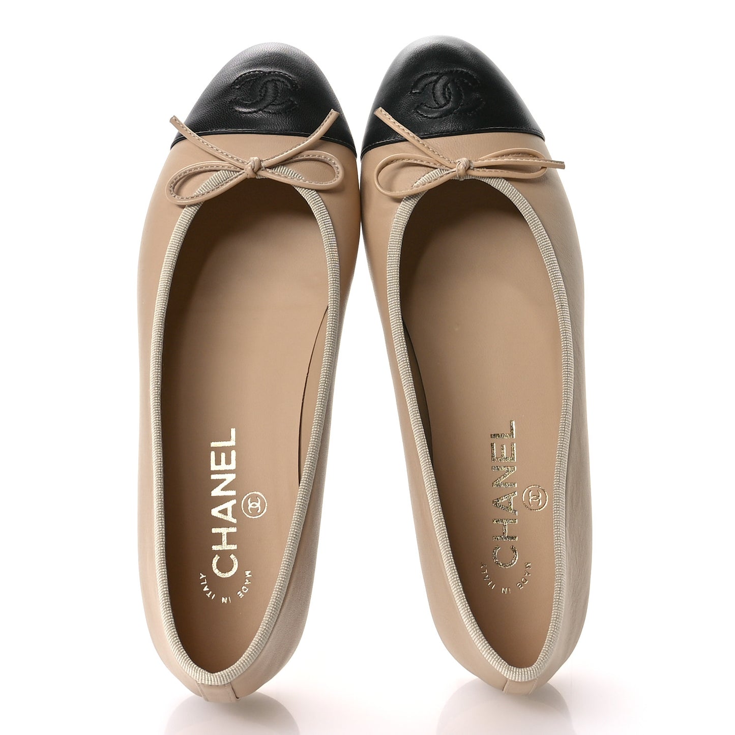 Lambskin Cap Toe CC Ballerina Flats 38.5 Beige Black