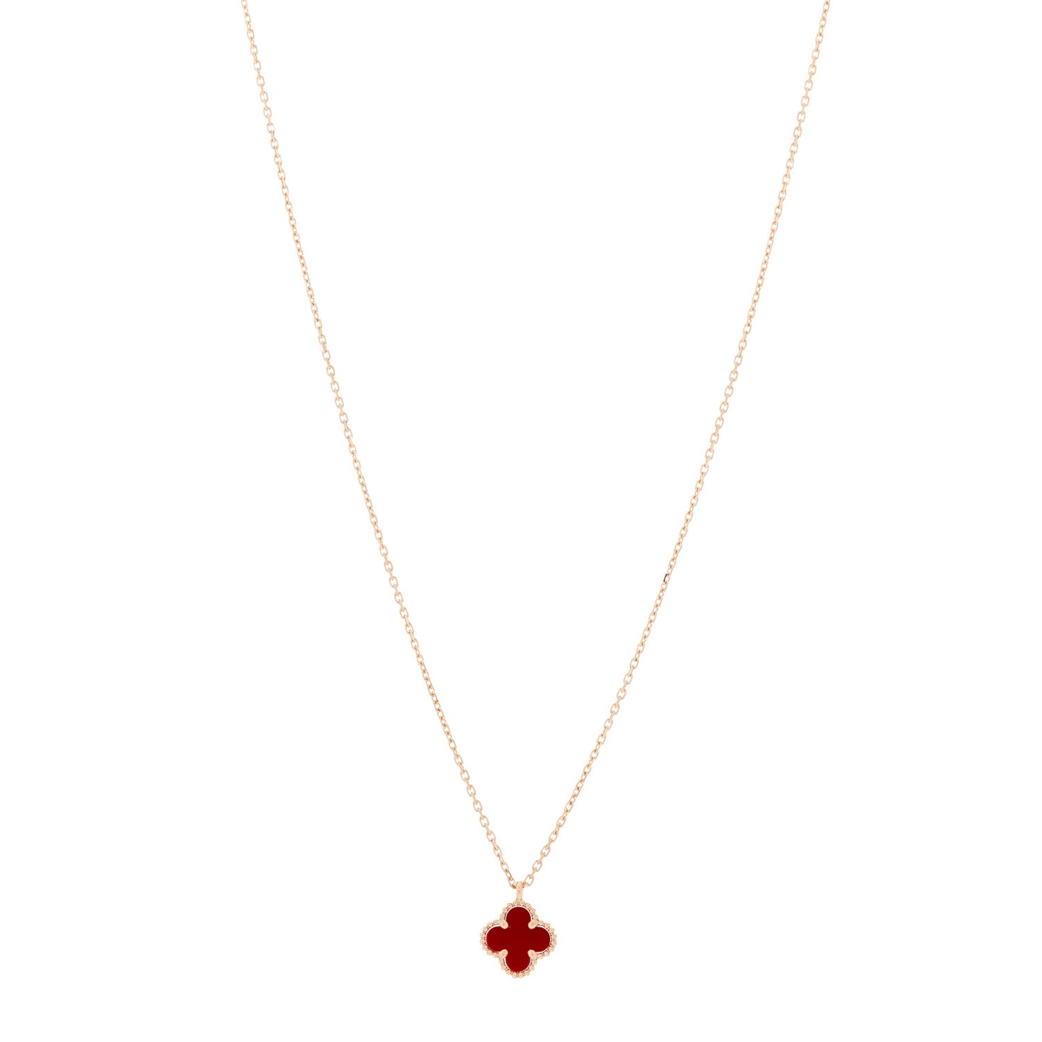 Van Cleef & Arpels 18K Rose Gold Carnelian Sweet Alhambra Pendant Necklace 1 of 5
