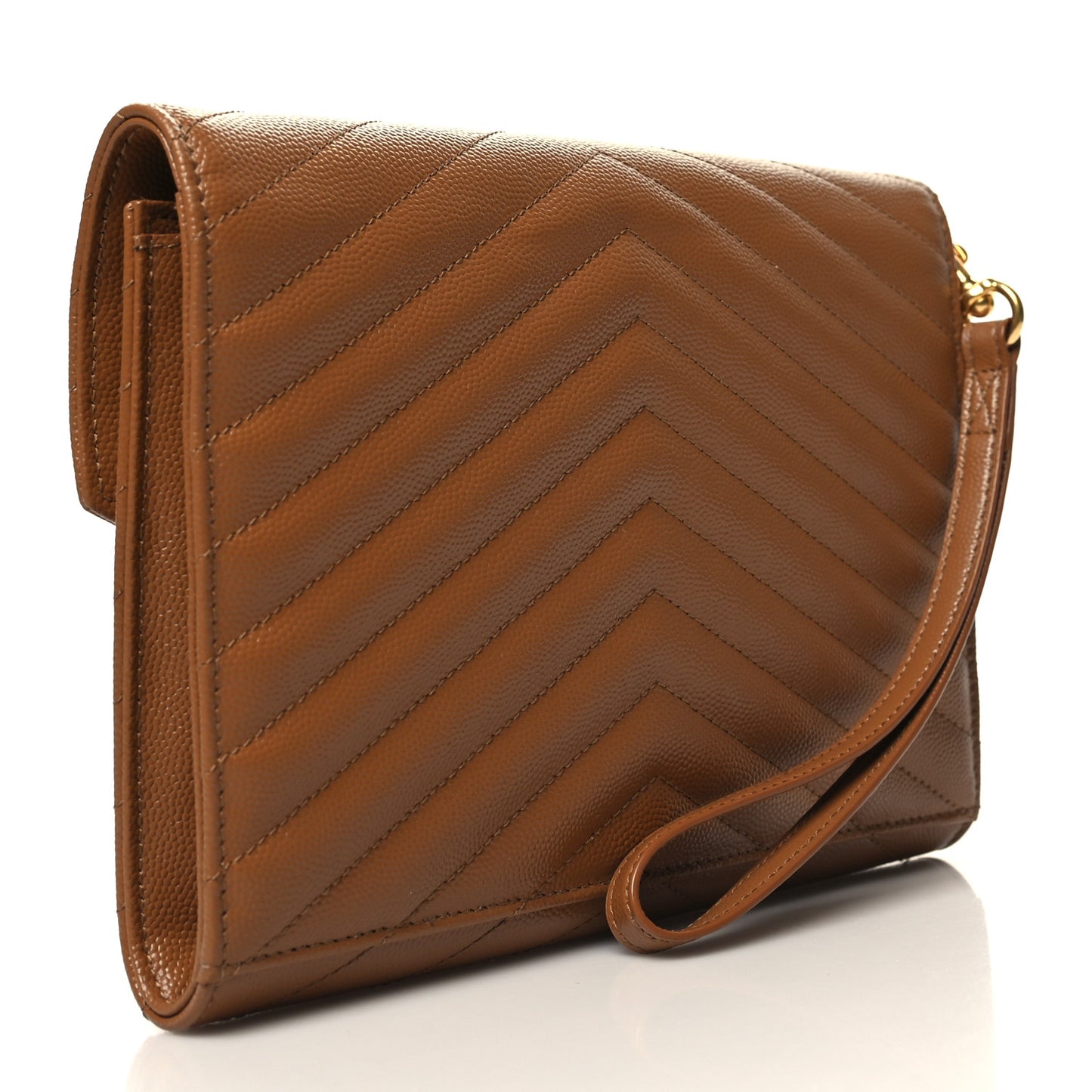 Grain De Poudre Matelasse Chevron Monogram Cassandre Flap Pouch Natural Dark