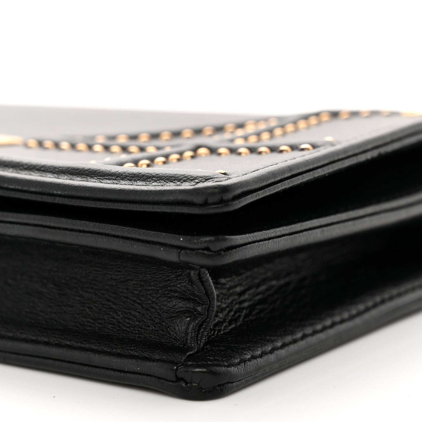 Calfskin Studded Diorama Wallet on Chain Pouch Black
