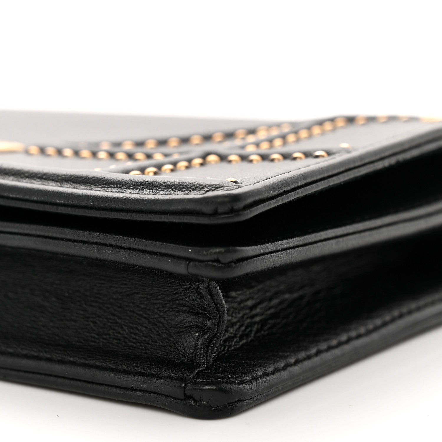 Christian Dior Calfskin Studded Diorama Wallet on Chain Pouch Black 9 of 11