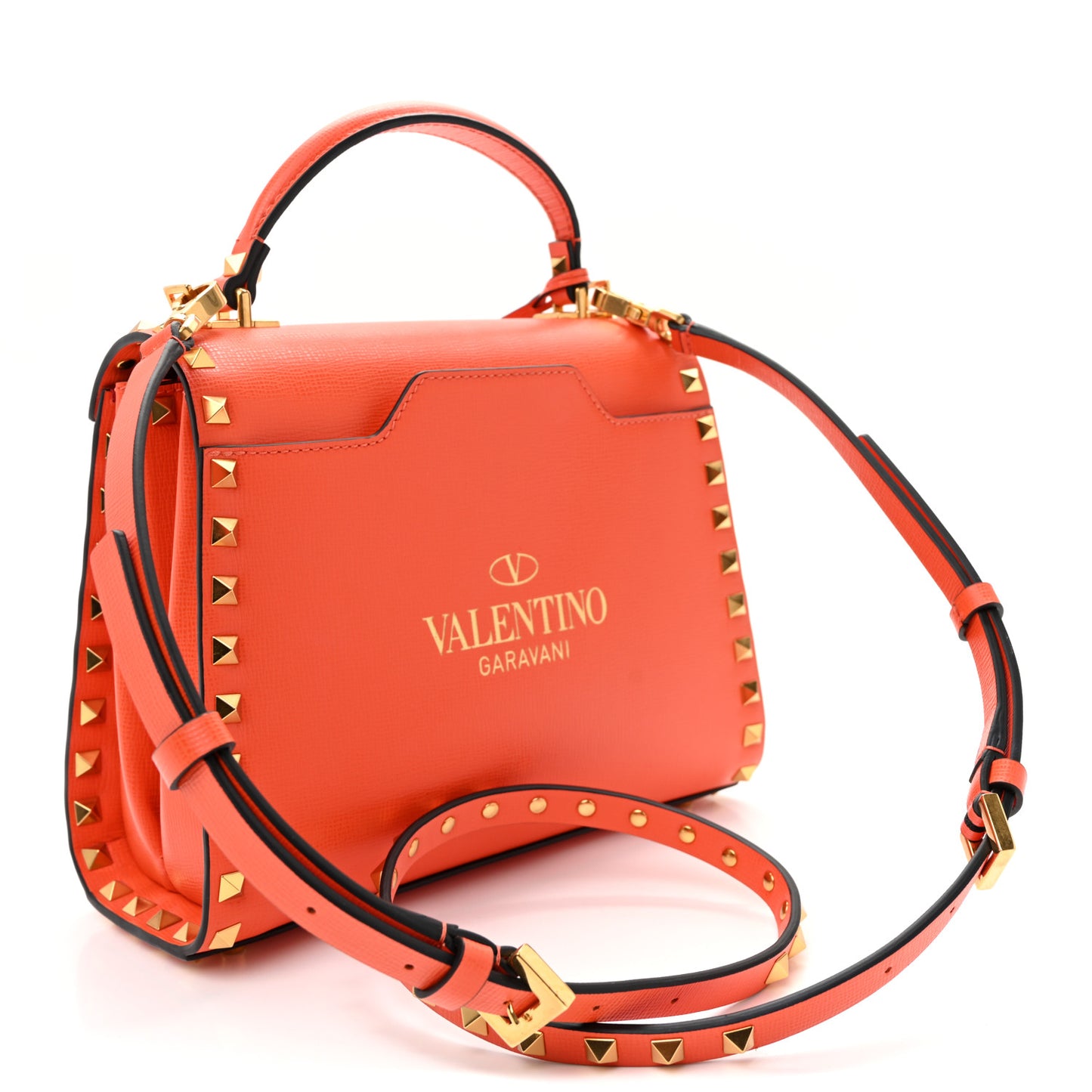 Grainy Calfskin Small Rockstud Alcove Top-Handle Flap Bag Orange