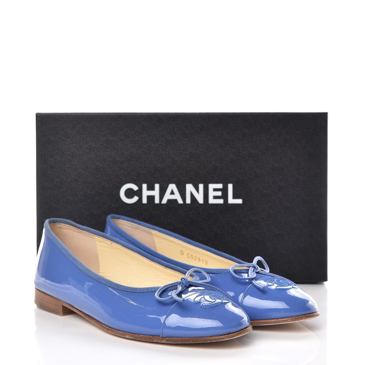 Calfskin Patent CC Cap Toe Ballerina Flats 35.5 Blue