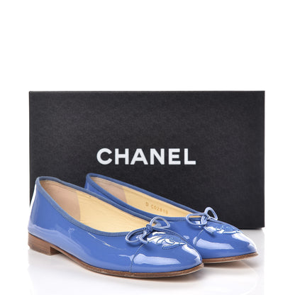 Chanel Calfskin Patent CC Cap Toe Ballerina Flats 35.5 Blue 11 of 11