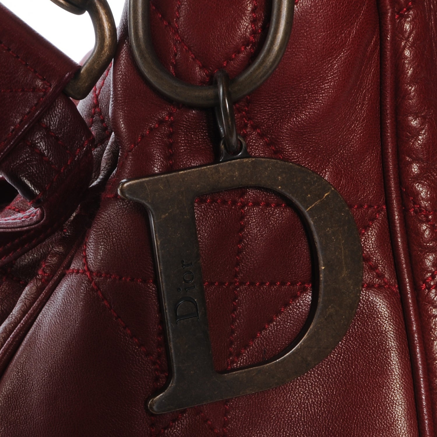 Christian Dior Lambskin Cannage Drawstring Bag Red 5 of 8