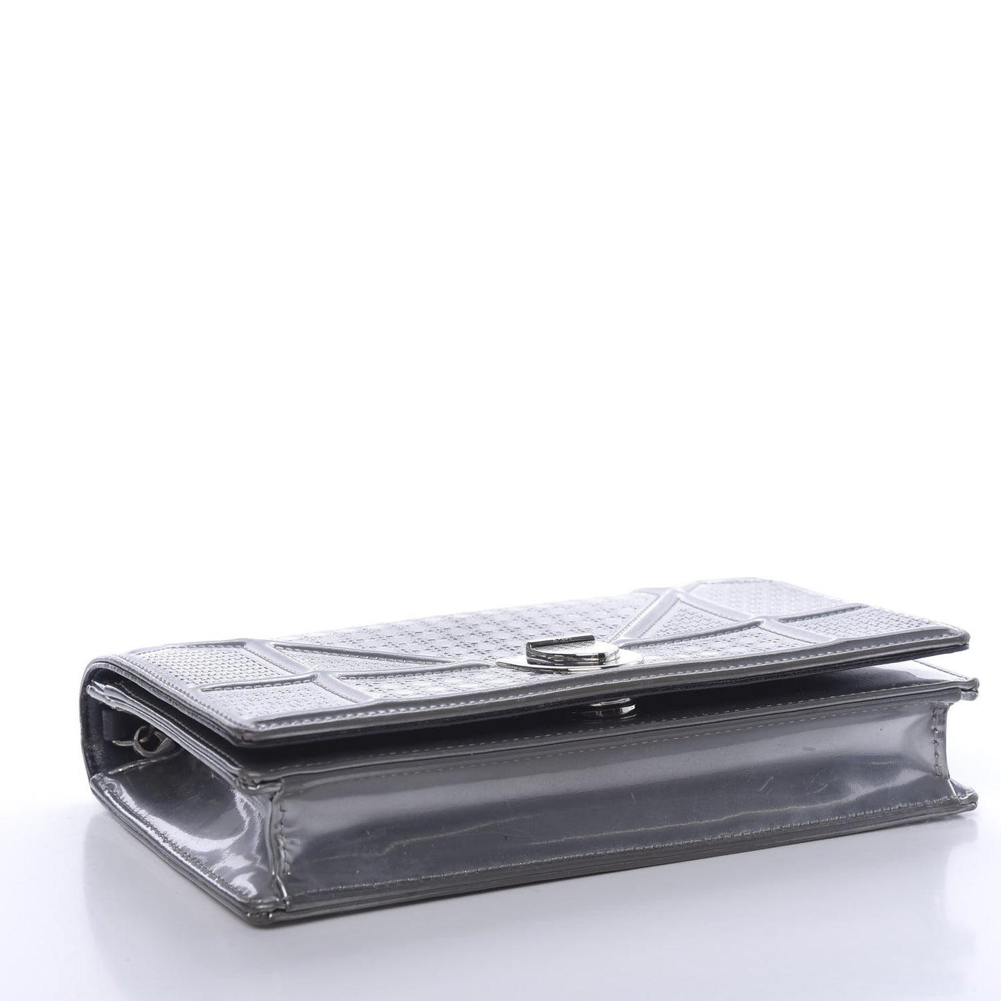 Metallic Patent Micro-Cannage Diorama Wallet on Chain Pouch Silver