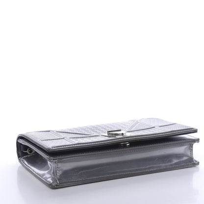 Christian Dior Metallic Patent Micro-Cannage Diorama Wallet on Chain Pouch Silver 4 of 16