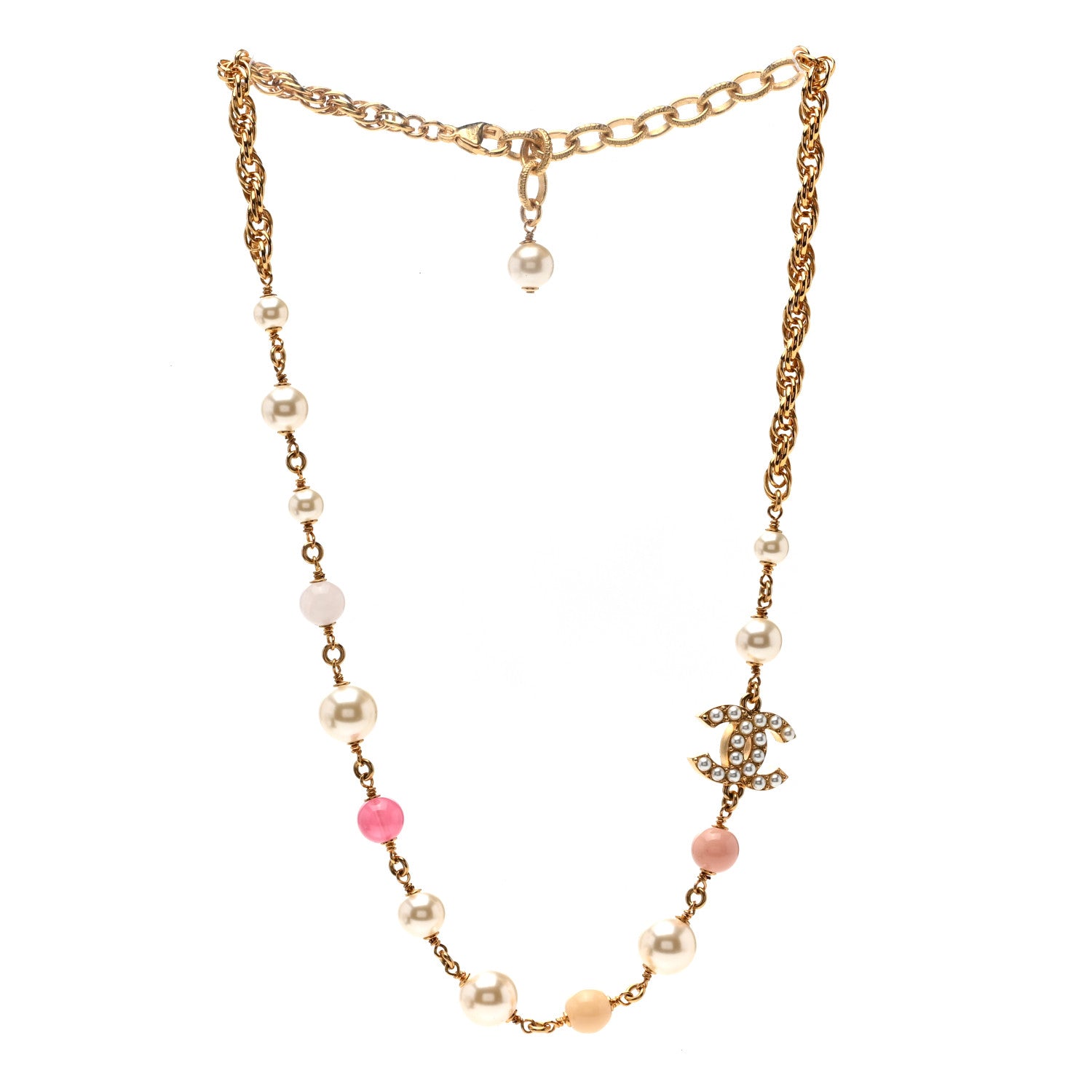 Chanel Resin Pearl Crystal CC Choker Necklace Gold Pink White 3 of 6