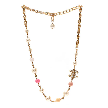 Chanel Resin Pearl Crystal CC Choker Necklace Gold Pink White 3 of 6