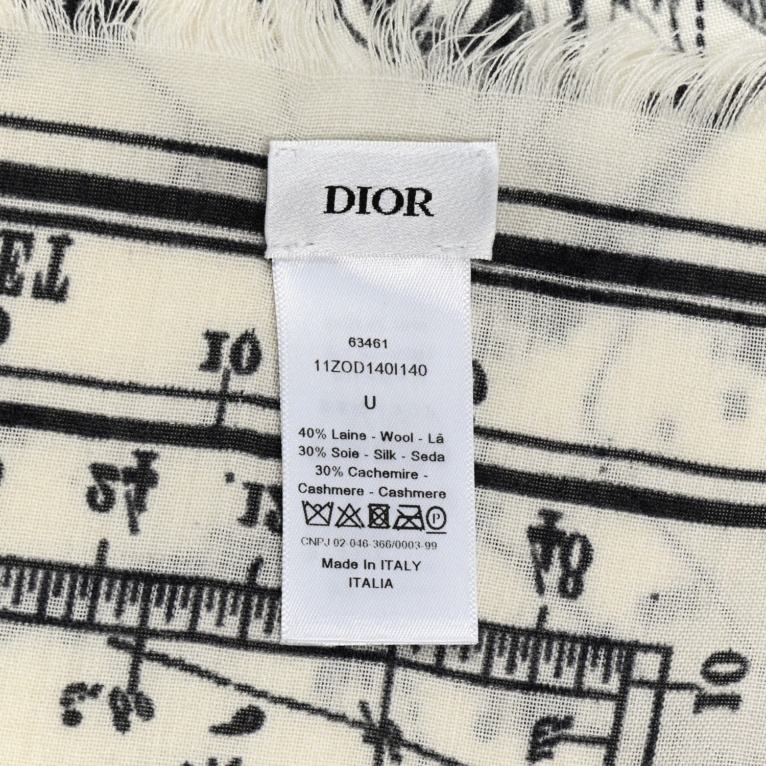 Christian Dior Wool Silk Cashmere Zodiac Shawl White Black 3 of 4
