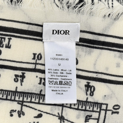 Christian Dior Wool Silk Cashmere Zodiac Shawl White Black 3 of 4