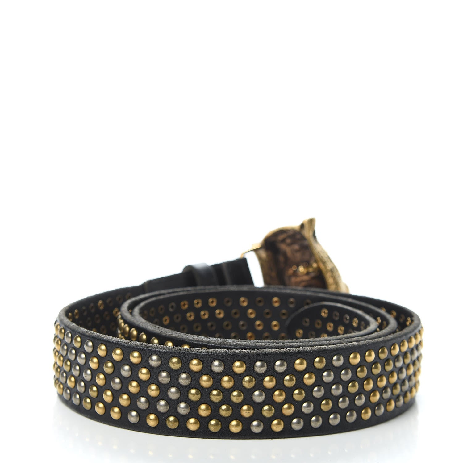 Gucci Calfskin Studded Feline Belt 105 42 Black 3 of 4
