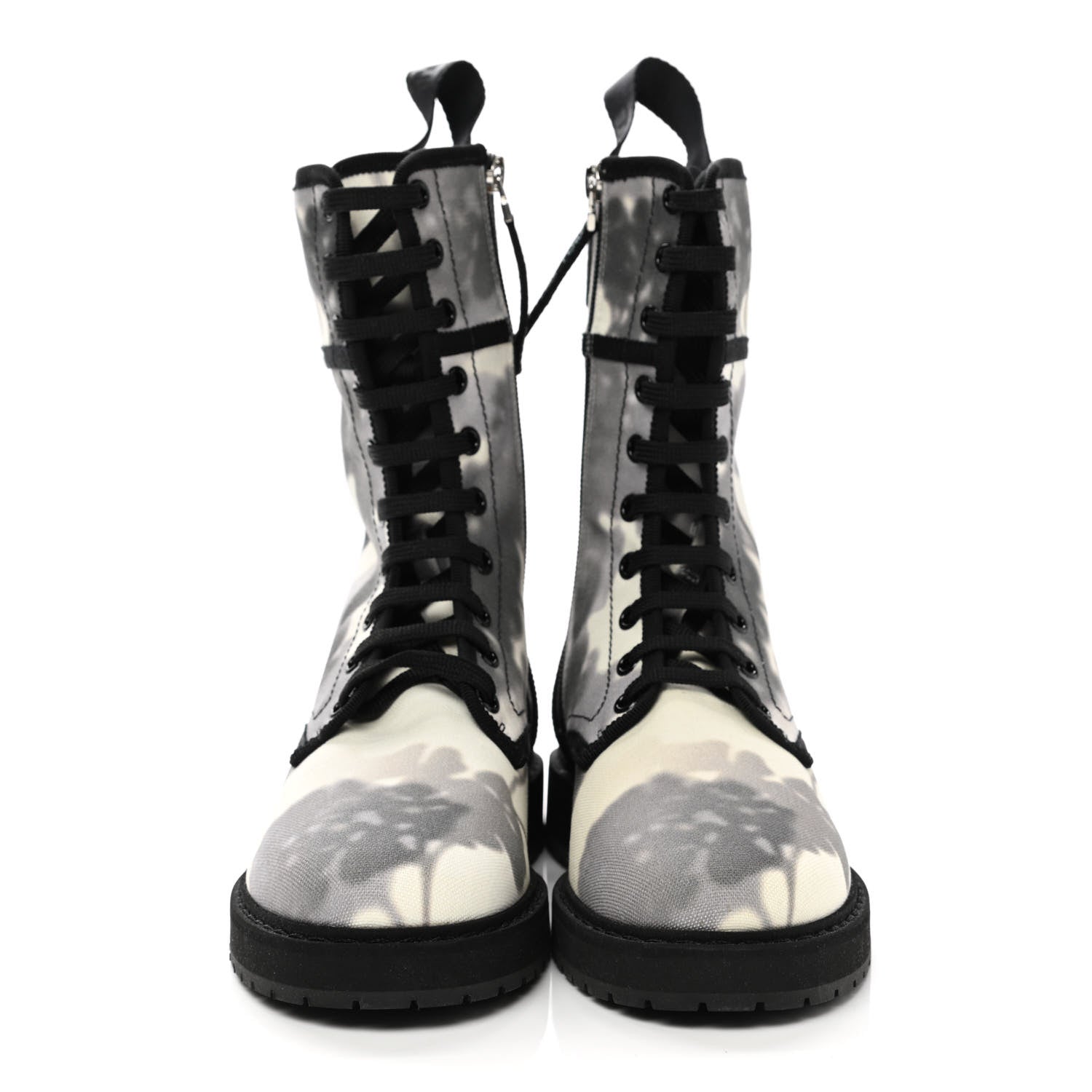 Fendi Canvas Floral Print Logo Bi-Color Womens Biker Boots 37 White Black 2 of 8