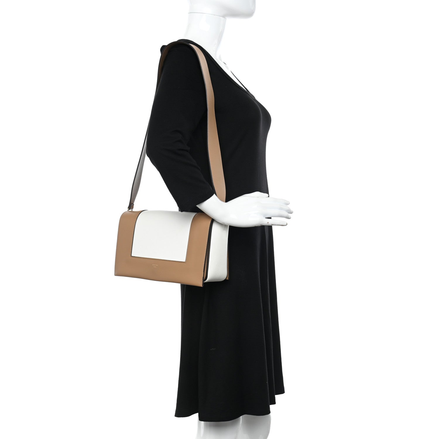 Celine Shiny Smooth Calfskin Medium Frame Shoulder Bag Tan Optic White 2 of 13