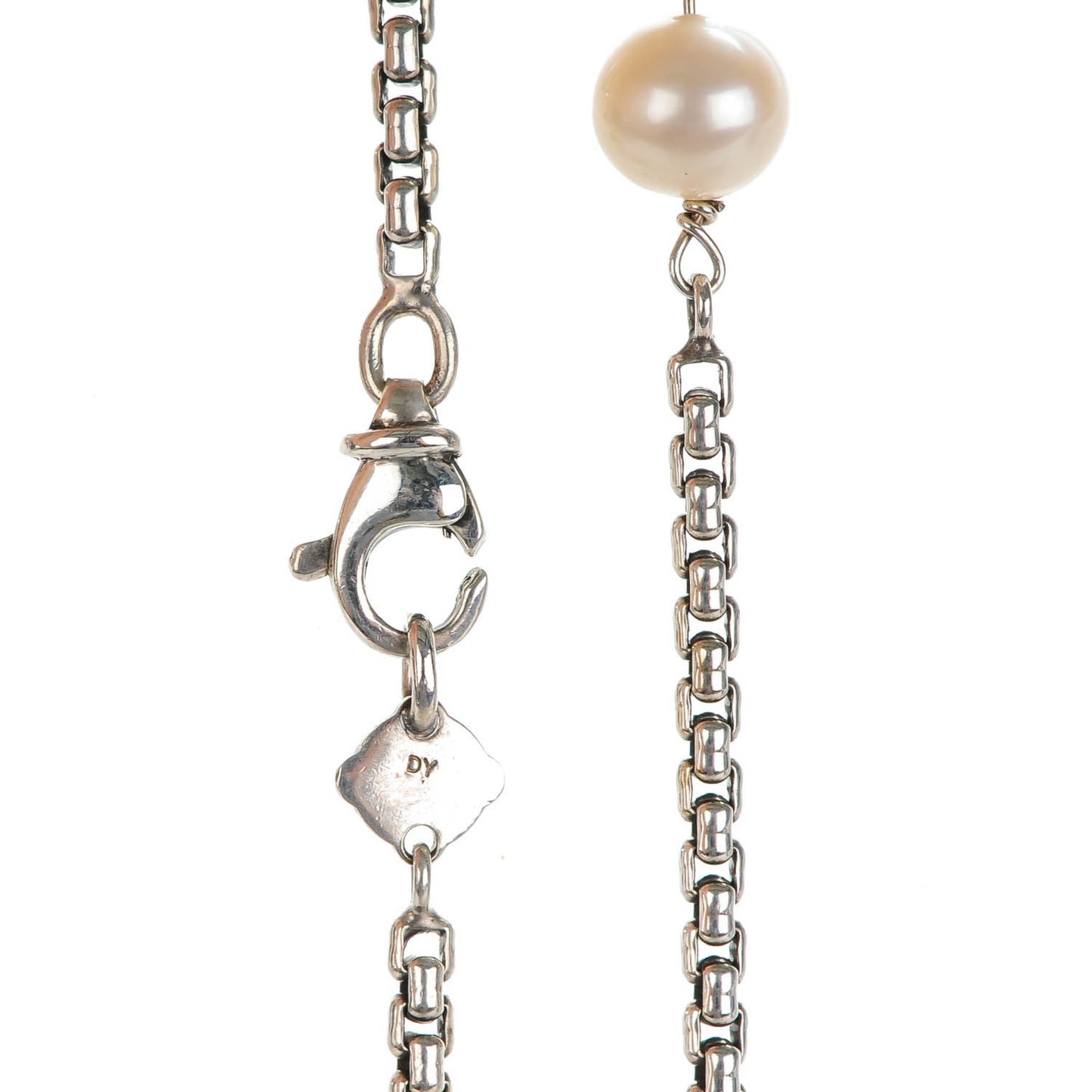 Sterling Silver 18K Yellow Gold Pearl Long Quatrefoil Station Necklace