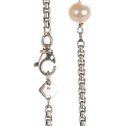 David Yurman Sterling Silver 18K Yellow Gold Pearl Long Quatrefoil Station Necklace 3 of 5