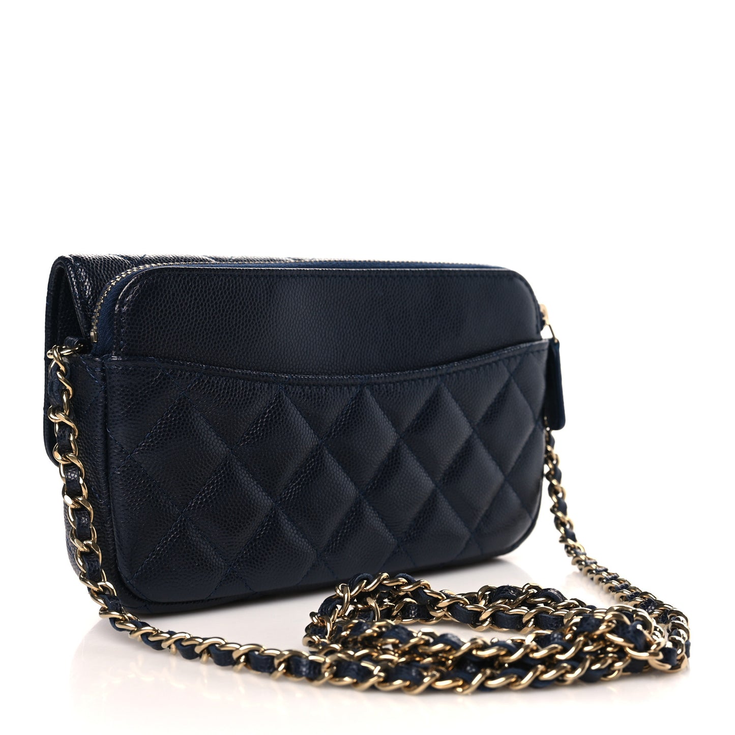 Caviar Quilted Flap Phone Holder With Chain Navy