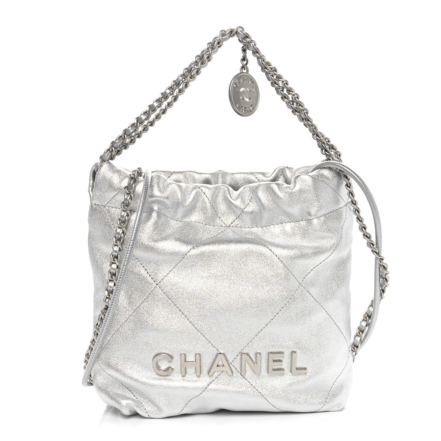 Metallic Lambskin Quilted Mini Chanel 22 Silvery