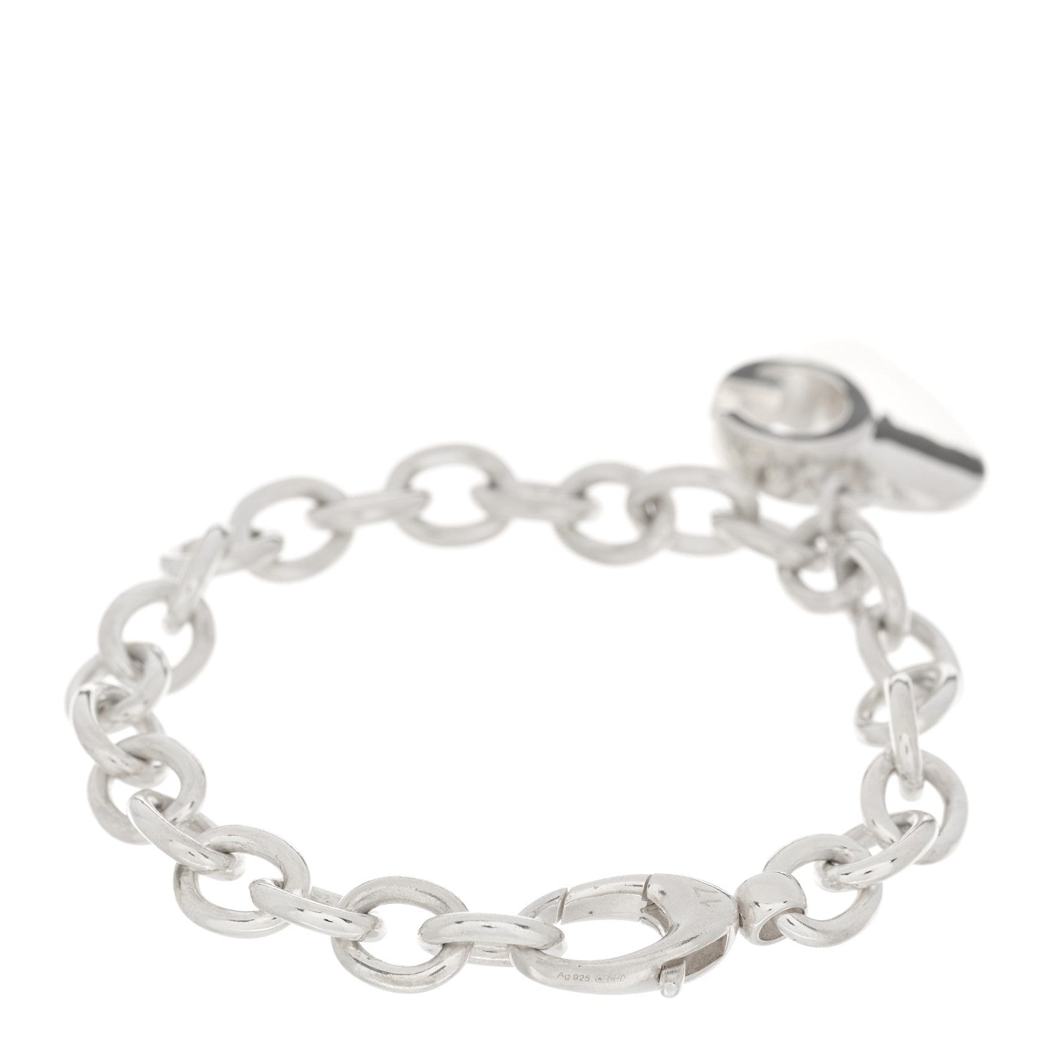 Gucci Sterling Silver G Heart Charm Link Bracelet 2 of 3