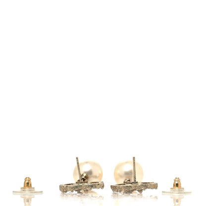 Chanel Crystal Pearl CC Drop Earrings Gold 3 of 4