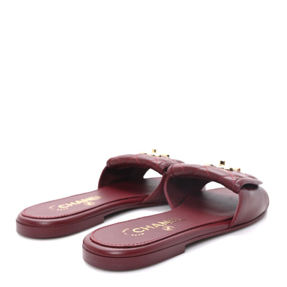 Chanel Lambskin Quilted Turnlock Flat Mules 35 Burgundy 5 of 10
