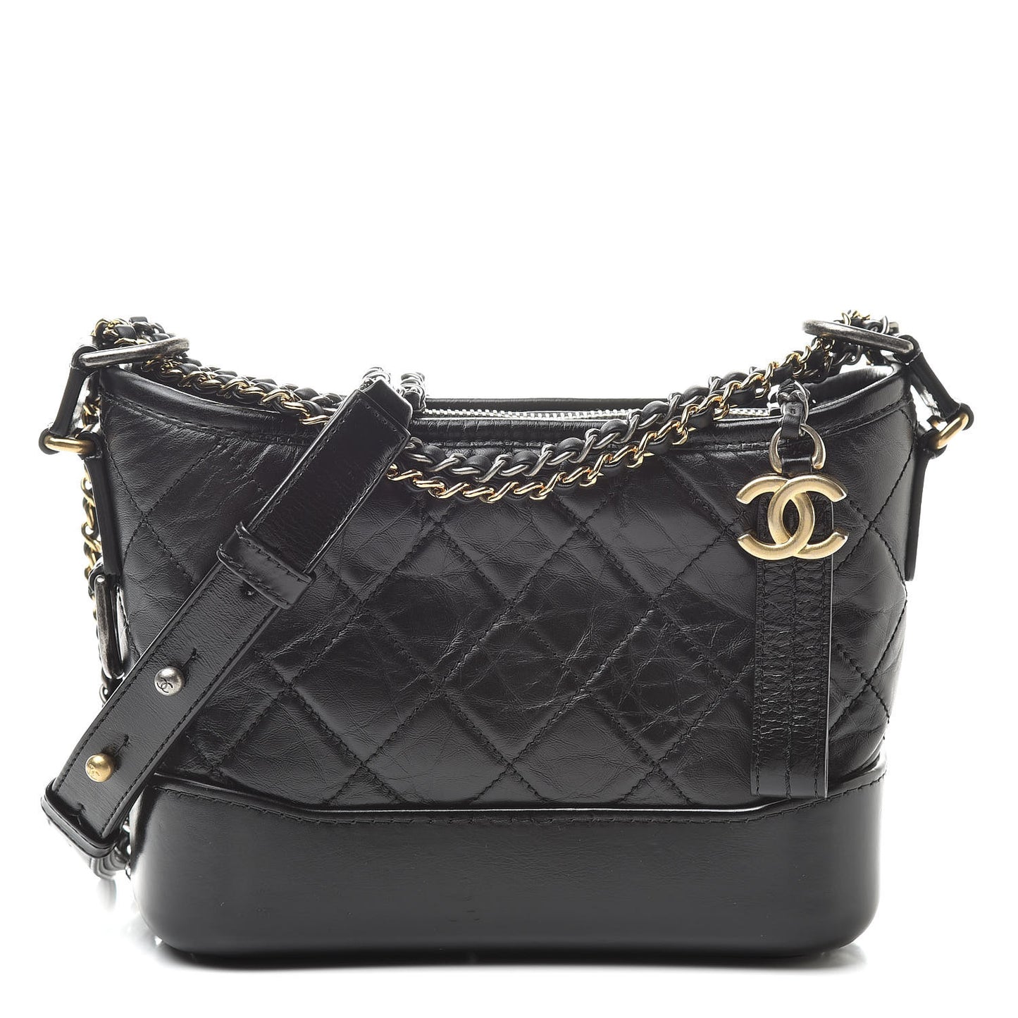 Aged Calfskin Quilted Small Gabrielle Hobo Black