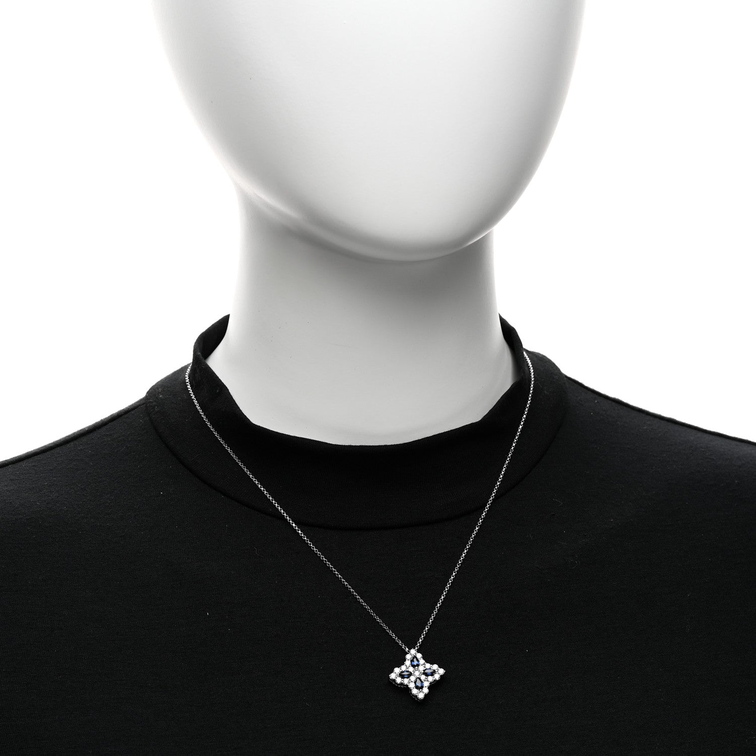Roberto Coin 18K White Gold Diamond Blue Sapphire Large Princess Flower Pendant Necklace 2 of 6