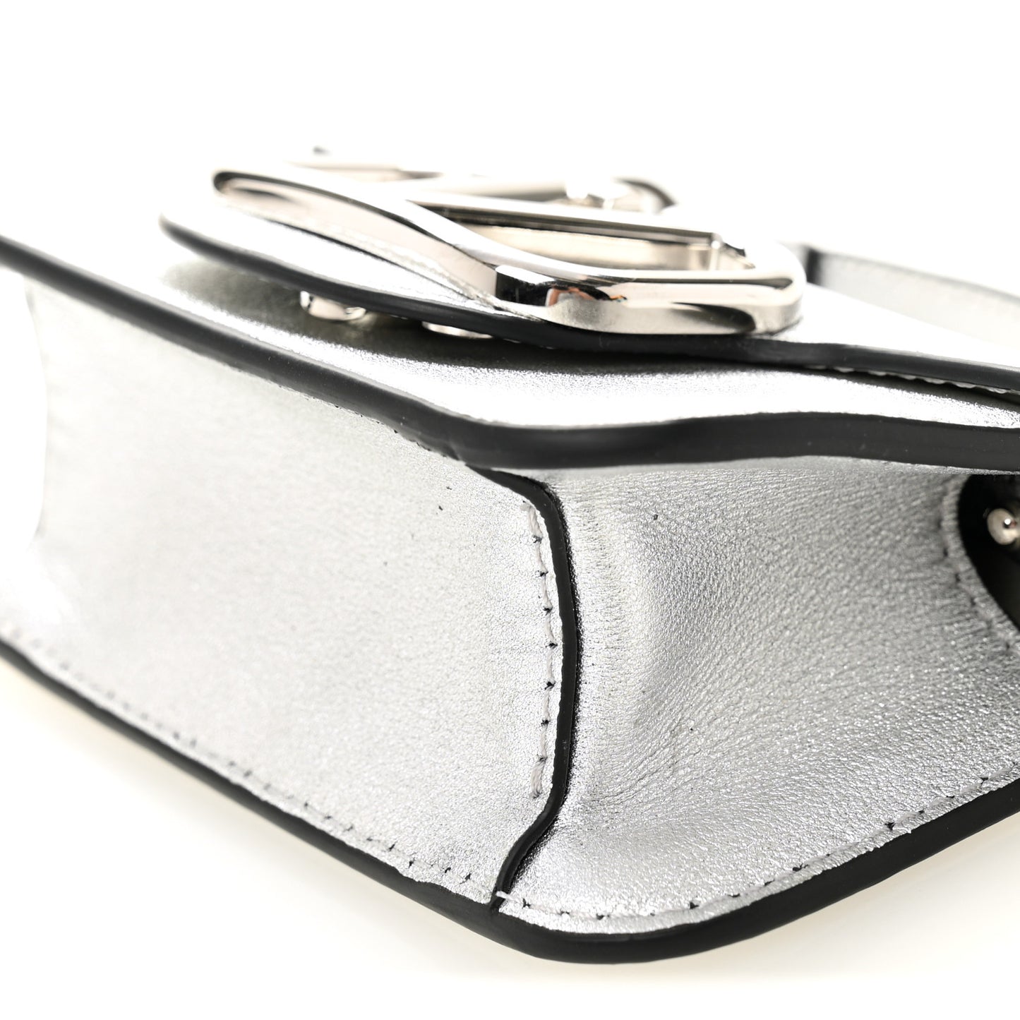 Laminated Calfskin Vlogo Micro Loco Shoulder Bag Silver