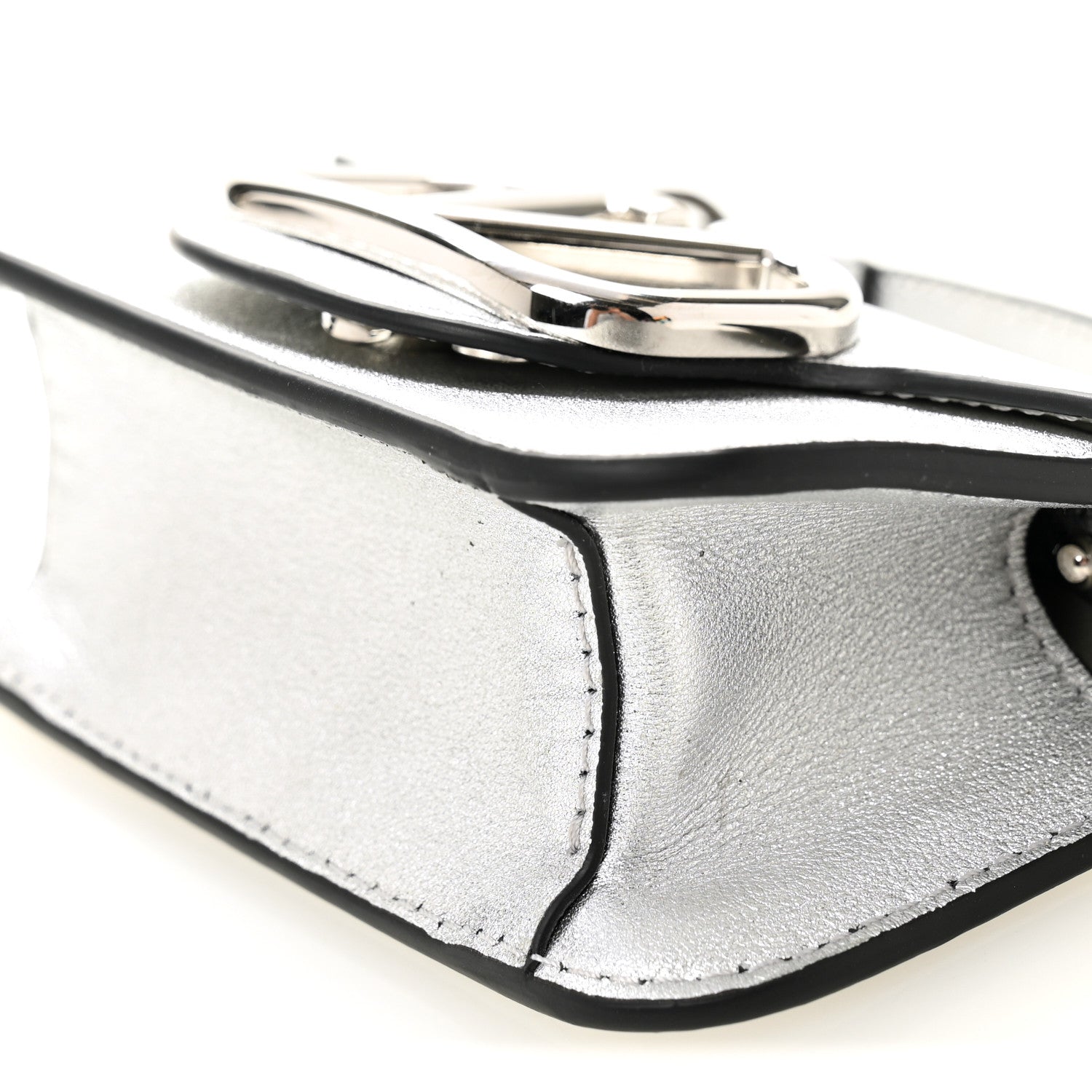 Valentino Garavani Laminated Calfskin Vlogo Micro Loco Shoulder Bag Silver 10 of 10