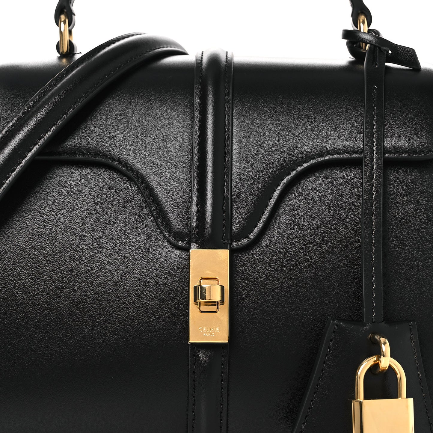 Satinated Calfskin Mini 16 Top Handle Bag Black