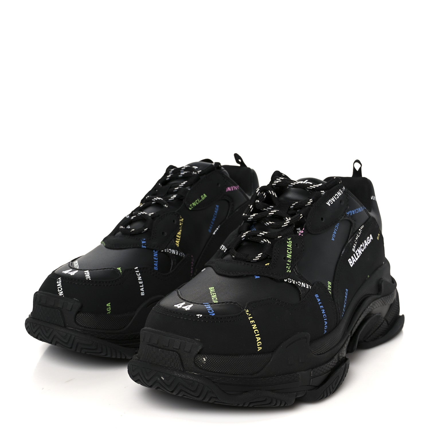 Balenciaga Technical Fabric Allover Logo Mens Triple S Sneakers 44 Black Multicolor 4 of 10