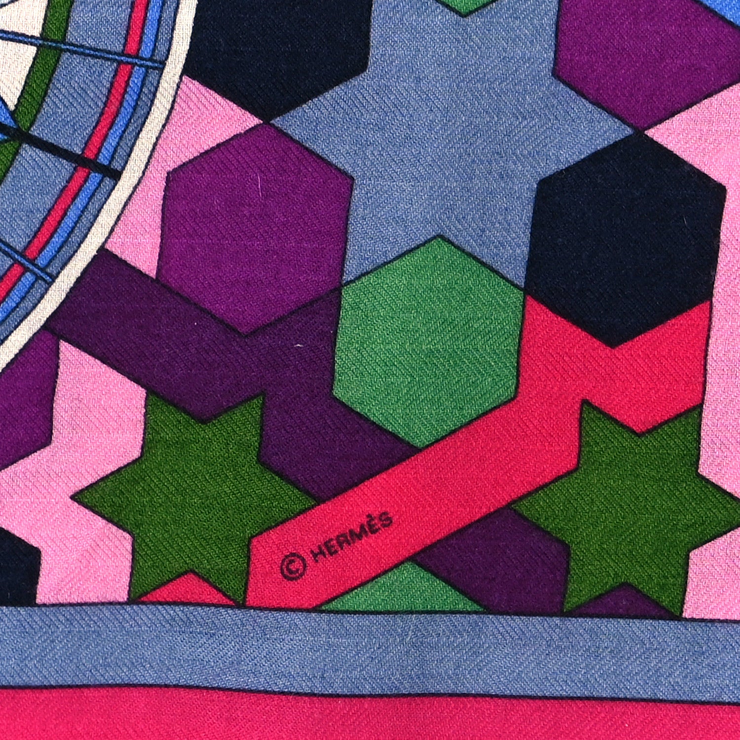 Hermes Cashmere Silk Rose de Compas Shawl 140 Fuchsia 4 of 4