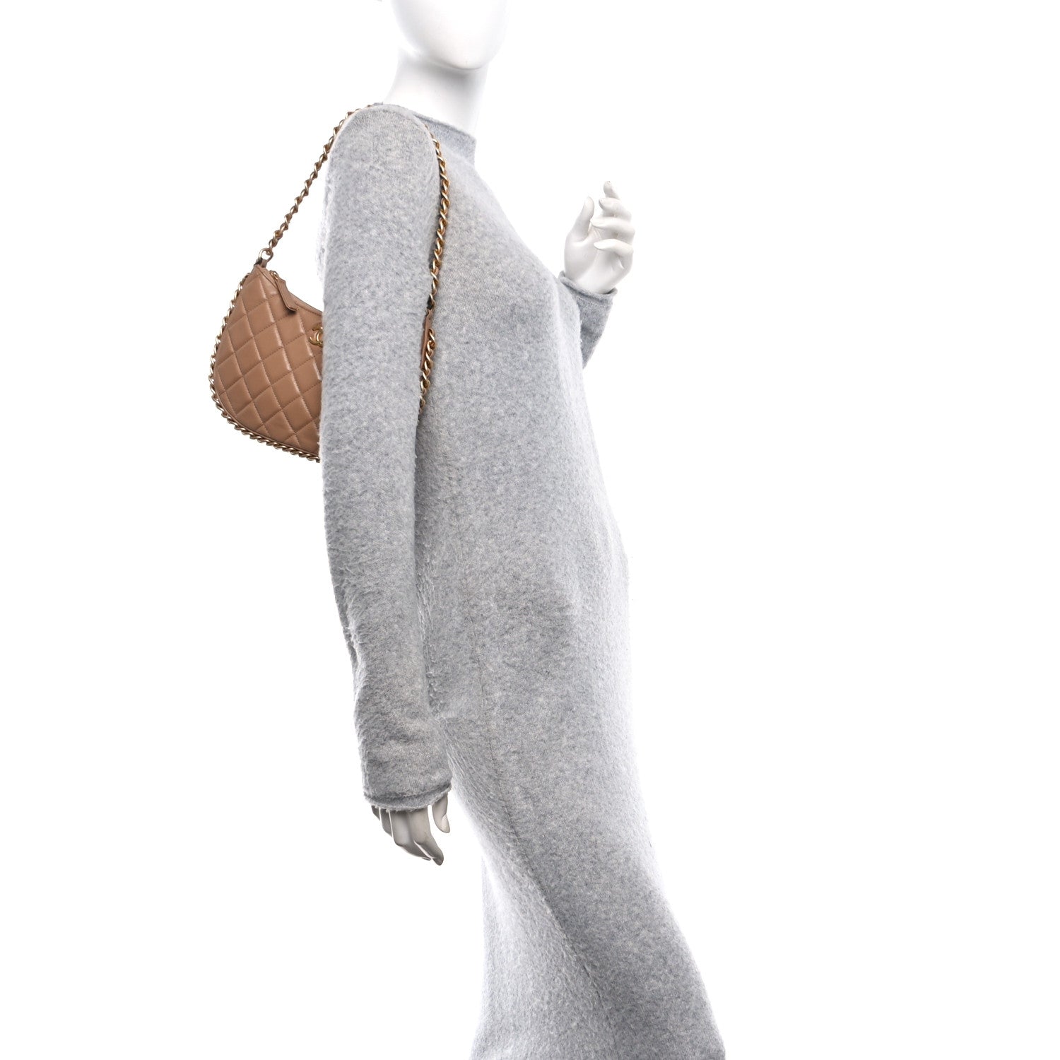 Chanel Shiny Crumpled Lambskin Quilted Trendy Chain Around Hobo Dark Beige 2 of 10