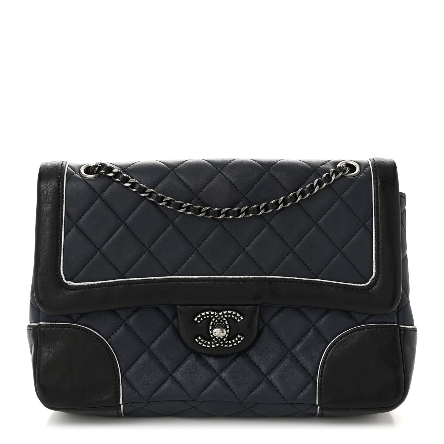 Calfskin Quilted Bi-Color Jumbo Flap Blue Black