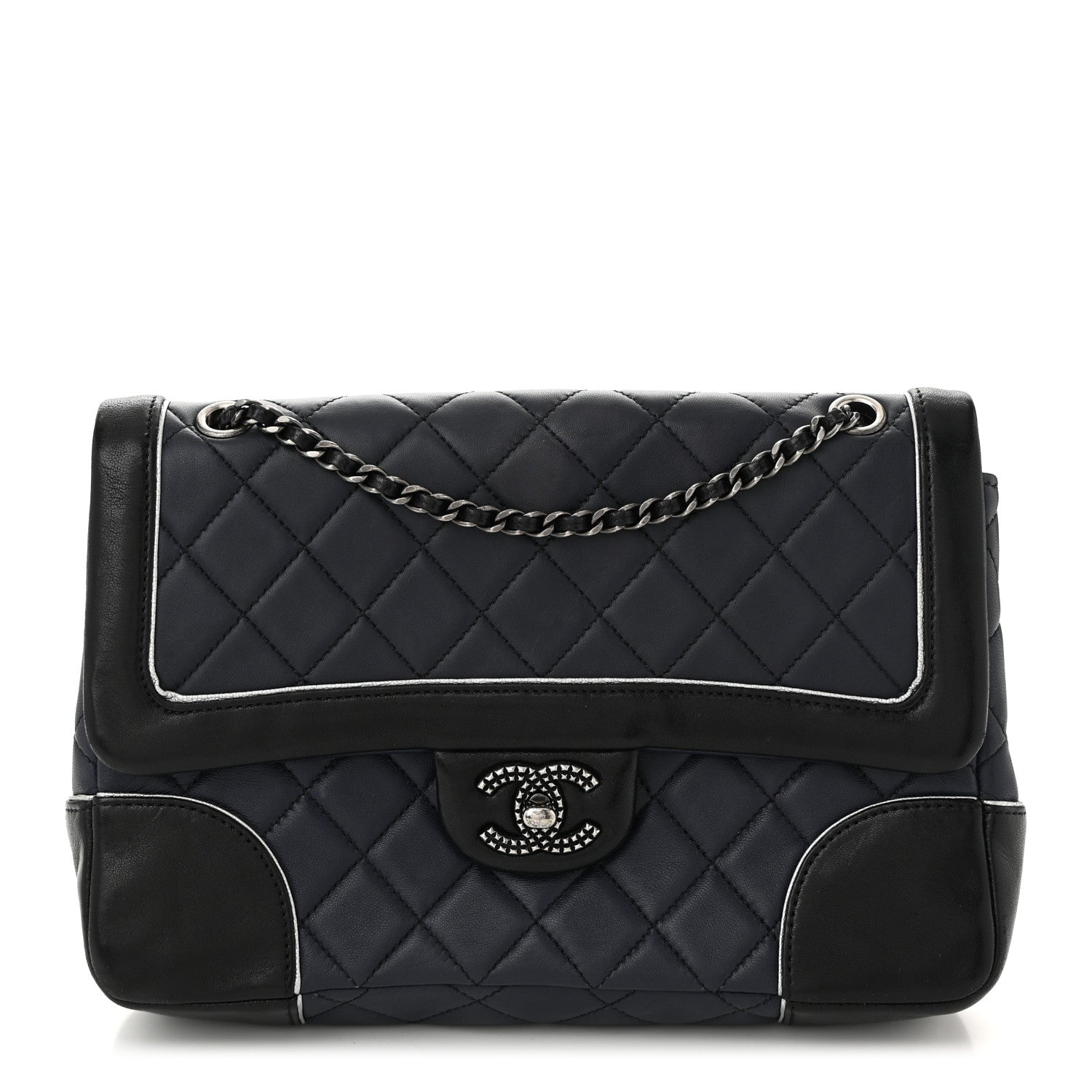 Chanel Calfskin Quilted Bi-Color Jumbo Flap Blue Black 1 of 11