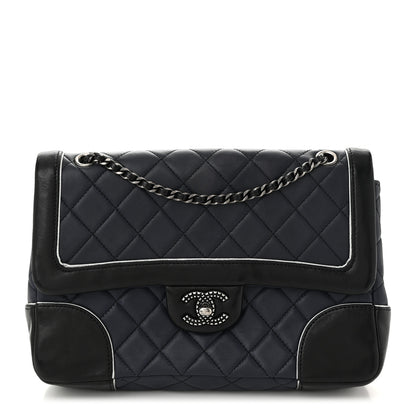 Chanel Calfskin Quilted Bi-Color Jumbo Flap Blue Black 1 of 11