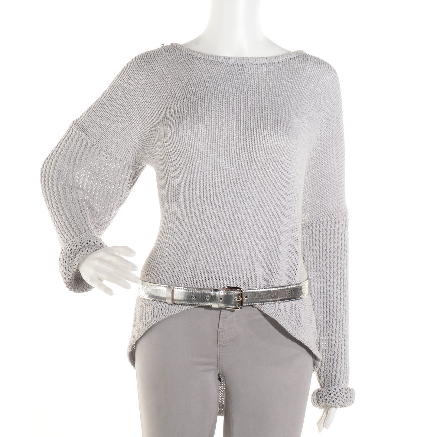 Metallic Leather Perforation Belt 90 36 Silver