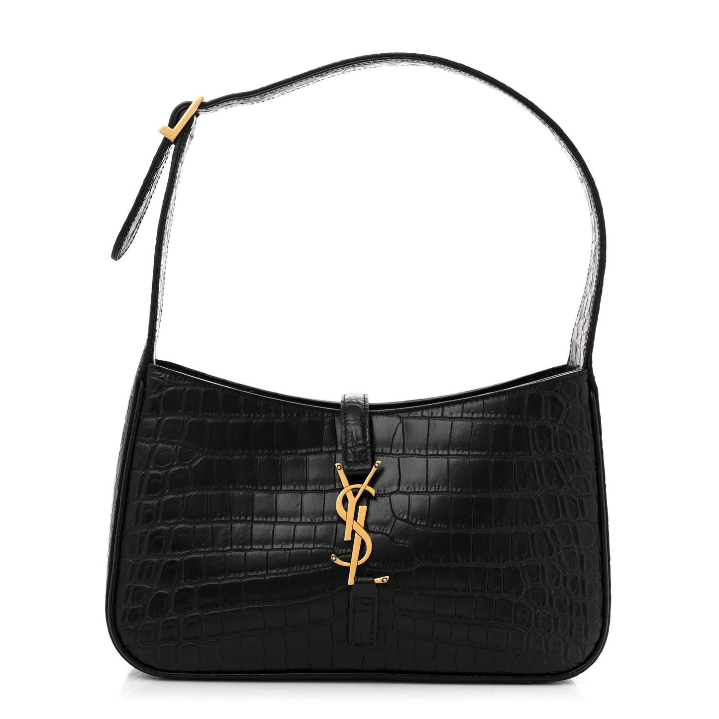 Calfskin Crocodile Embossed Le 5 A 7 Hobo Black
