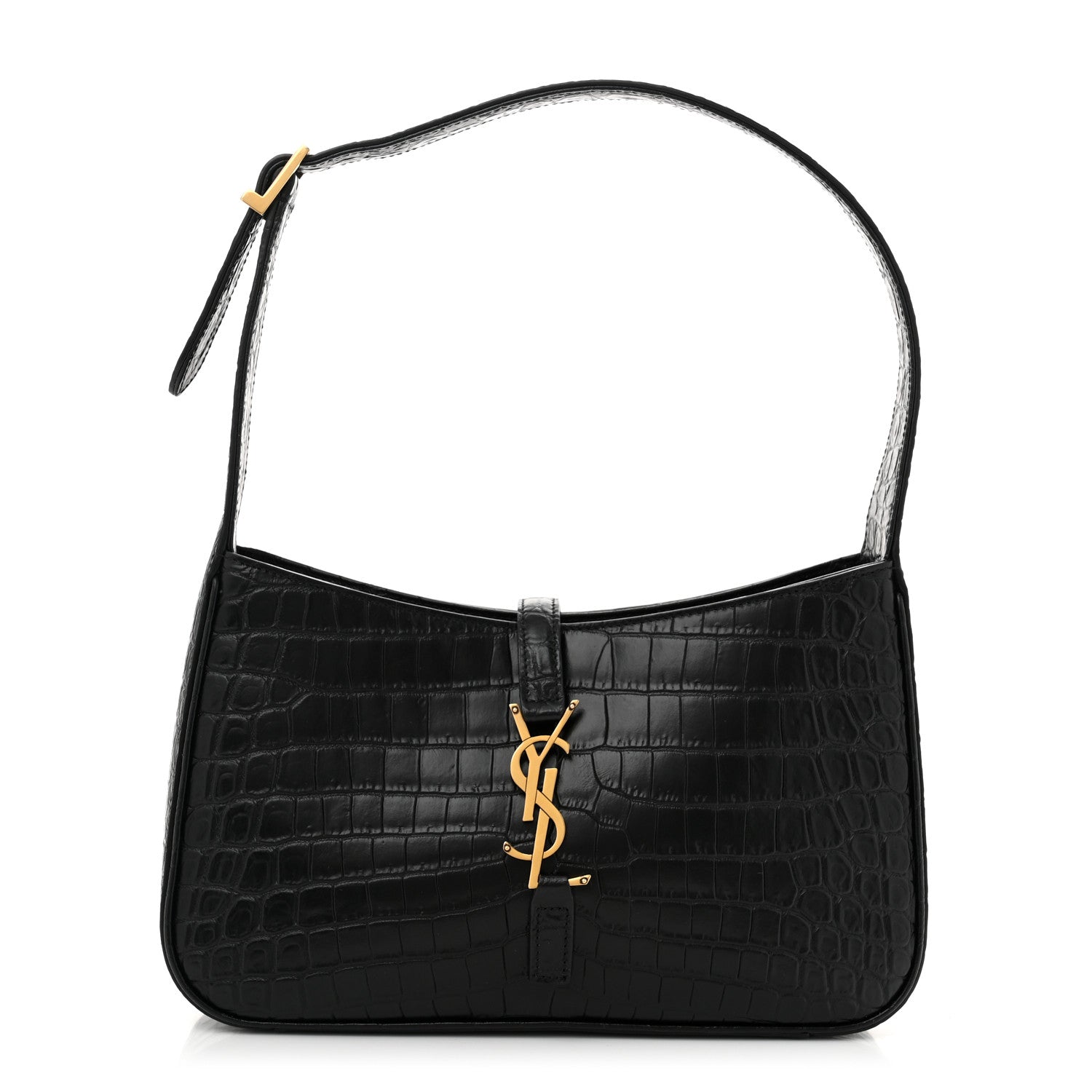 Saint Laurent Calfskin Crocodile Embossed Le 5 A 7 Hobo Black 1 of 12
