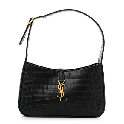 Saint Laurent Calfskin Crocodile Embossed Le 5 A 7 Hobo Black 1 of 12