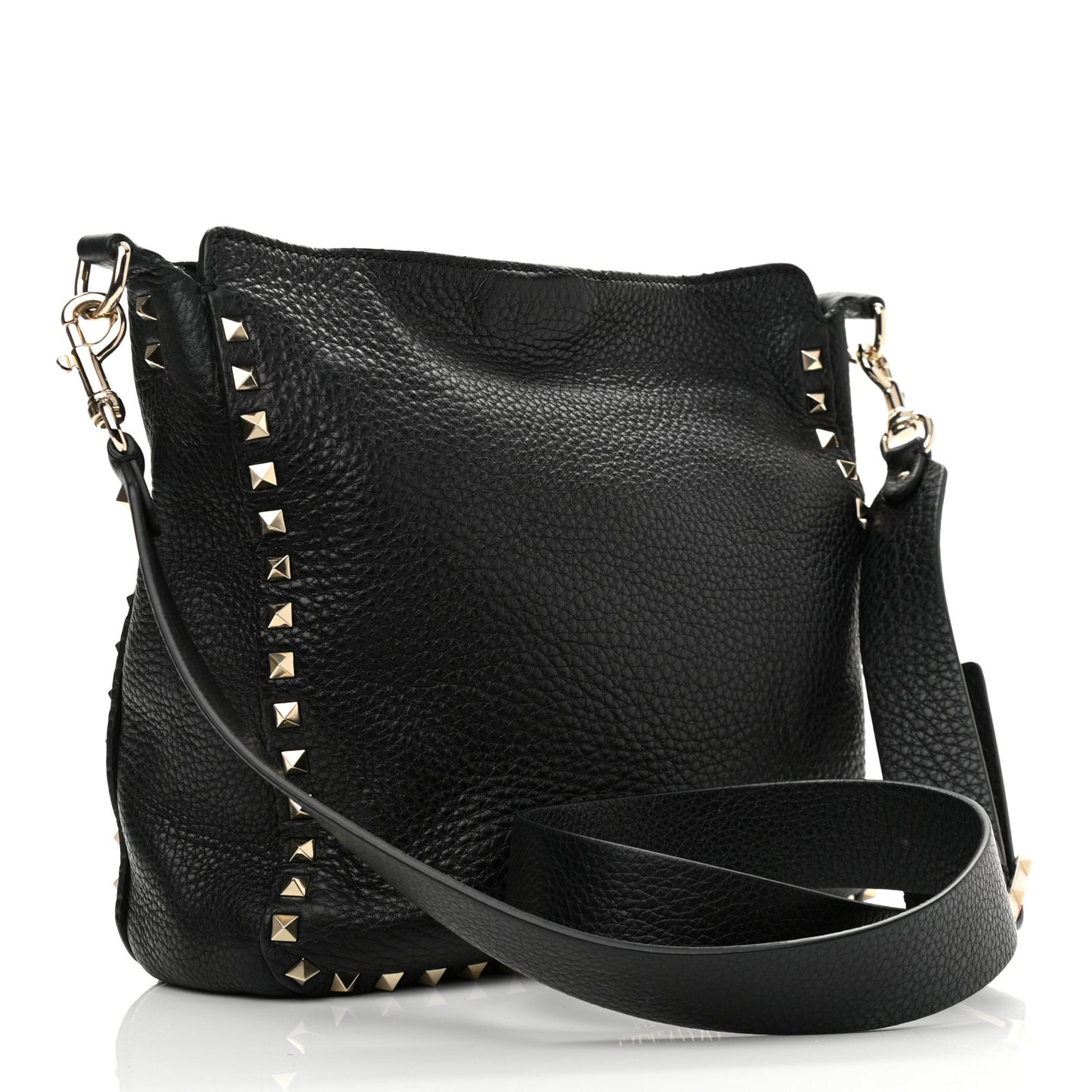 Pebbled Calfskin Small Rockstud Flip-Lock Messenger Bag Black
