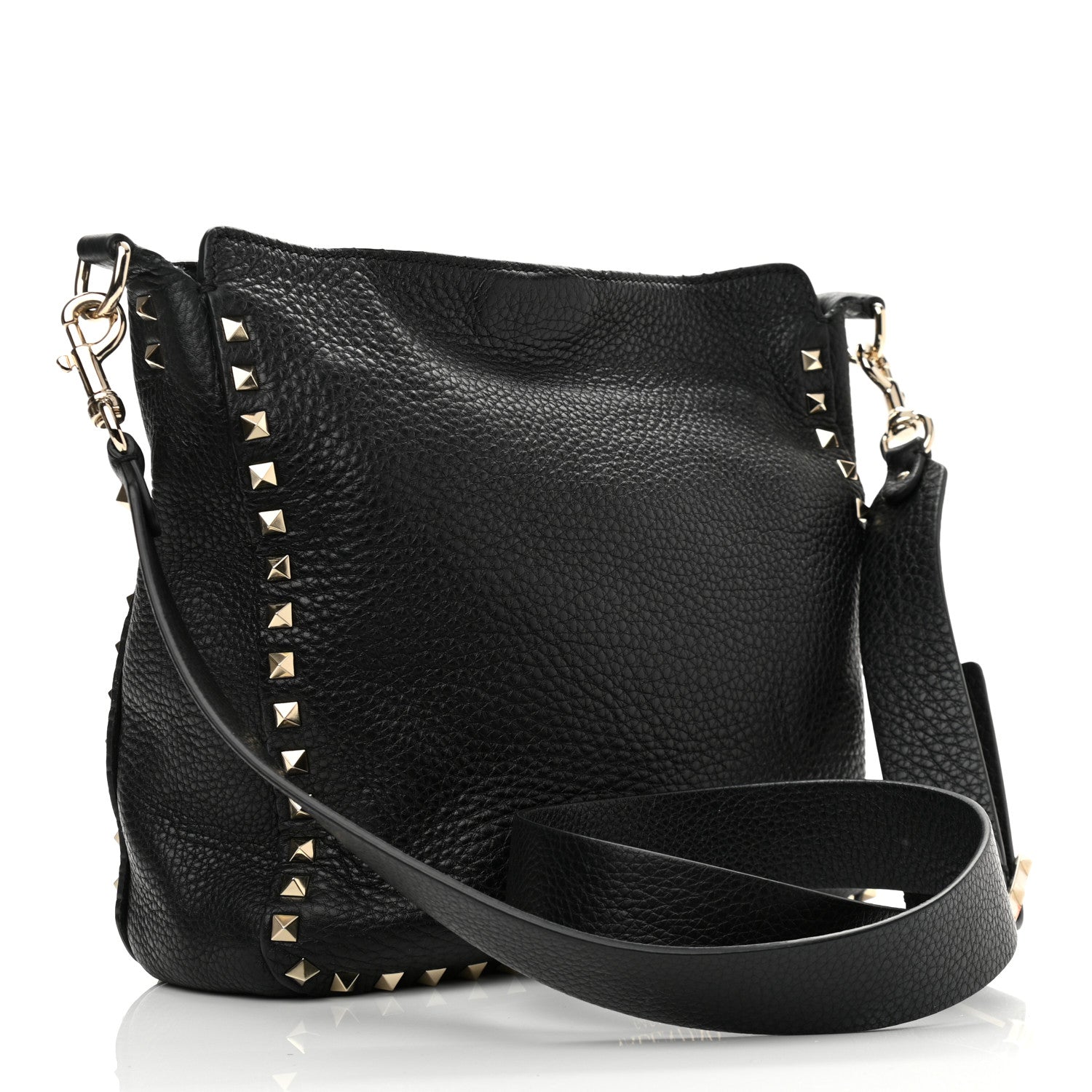 Valentino Garavani Pebbled Calfskin Small Rockstud Flip-Lock Messenger Bag Black 2 of 9